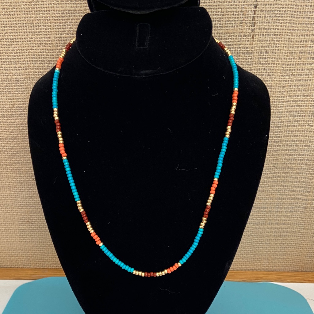 Bloom Turquoise And Red Beaded Necklace